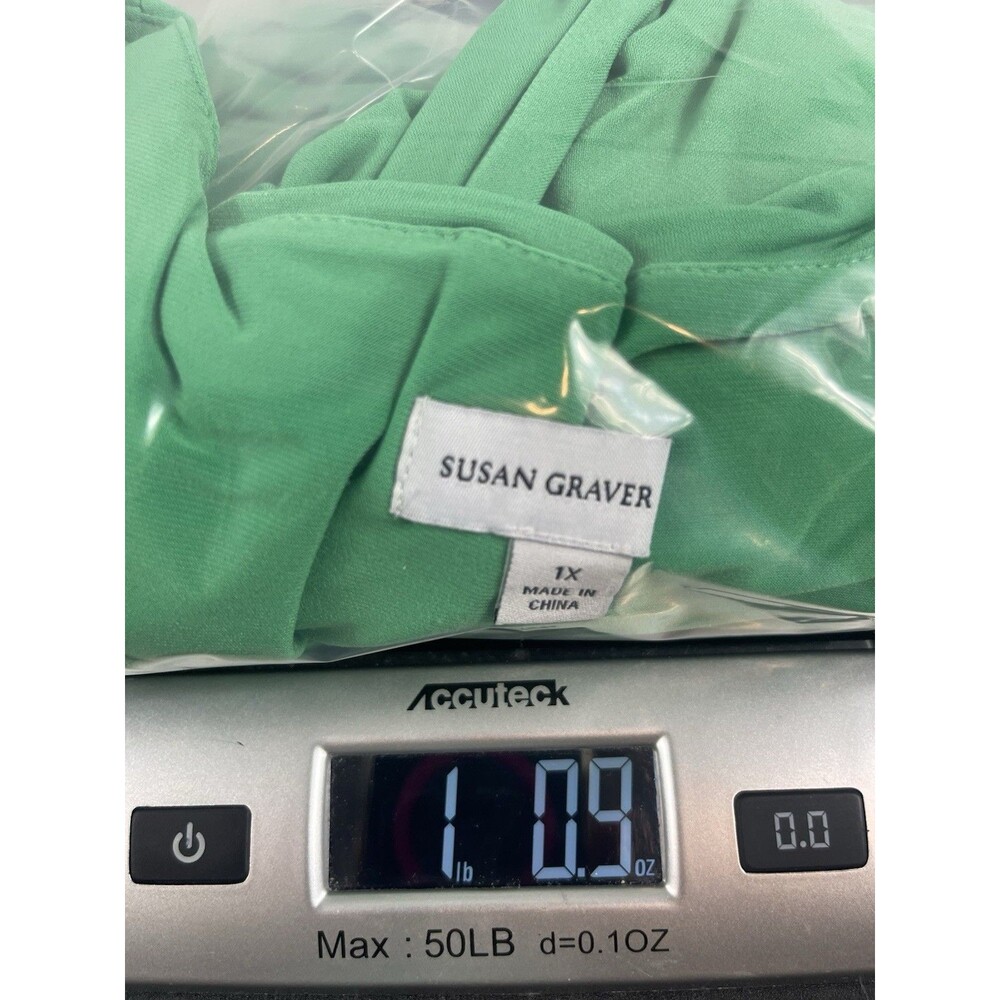Susan Graver 1X Liquid Knit Tiered Ruffle Top Green Plus Size 3/4 Sleeve Stretch - Picture 11 of 12
